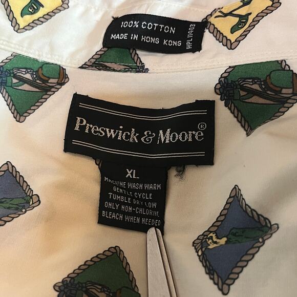 Preswick & Moore Shirt Mens Size XL‎ White Golf Print Button Down Casual Preppy - Picture 5 of 7